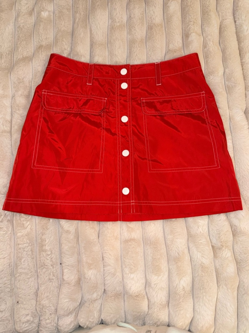 Forever 21 Red Button-Front Mini Skirt with Patch Pockets